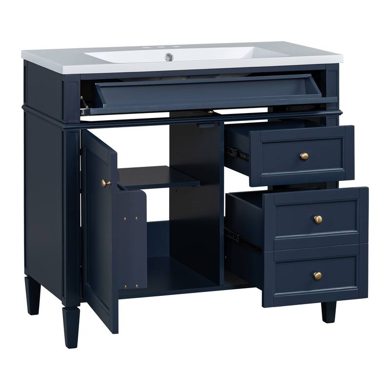 GDFStudio - Riviera Modern Bathroom Vanity with Resin Sink, Tip-Out Drawer and Adjustable Storage - 36'W