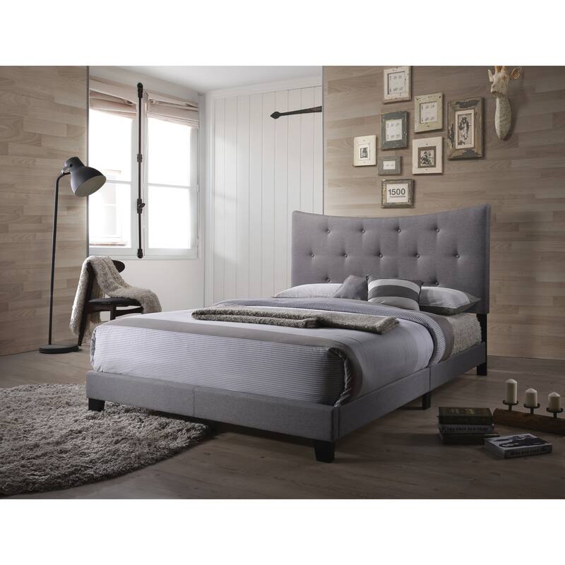 Grey Tufted Queen Bed with Solid Headboard and Footboard - Grey