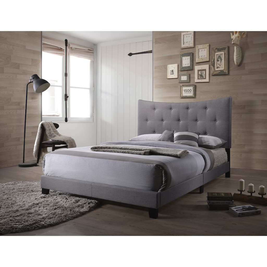 Grey Tufted Queen Bed with Solid Headboard and Footboard