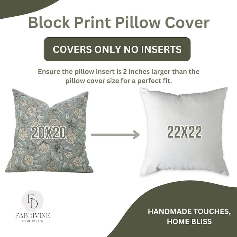 Linen Farmhouse Block print pillow Cover Rameshwaram