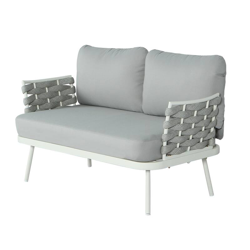 Christopher Knight Home - Cadence Rope and Steel Patio Loveseat and Table Set