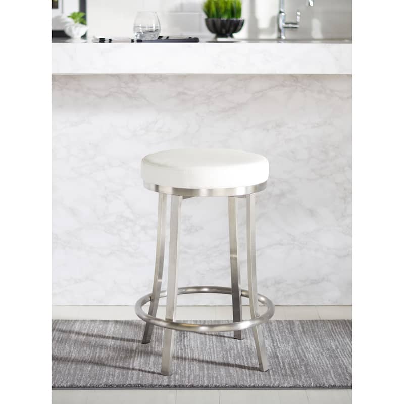 SAFAVIEH Amaris 26-inch Faux Leather Swivel Counter Stool - 17.8" x 17.8" x 25.5" - 18Wx18Dx26H - White /Brushed Nickle