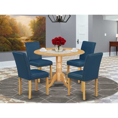 Victorian Dining Set - 5 Piece Round Table & Chairs - Elegant Parsons Design - Oak Finish - 42 Inch
