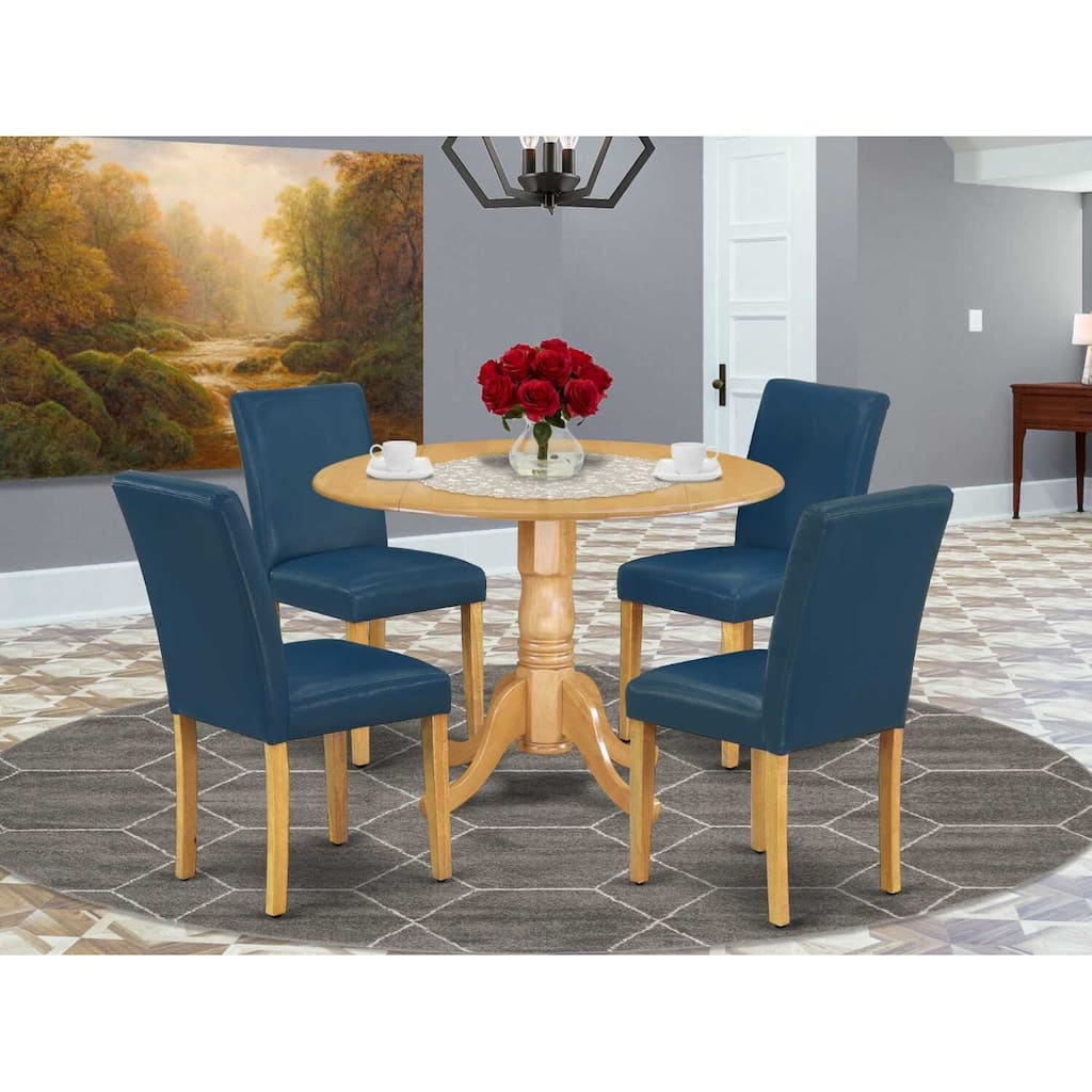 Victorian Dining Set - 5 Piece Round Table & Chairs - Elegant Parsons Design - Oak Finish - 42 Inch