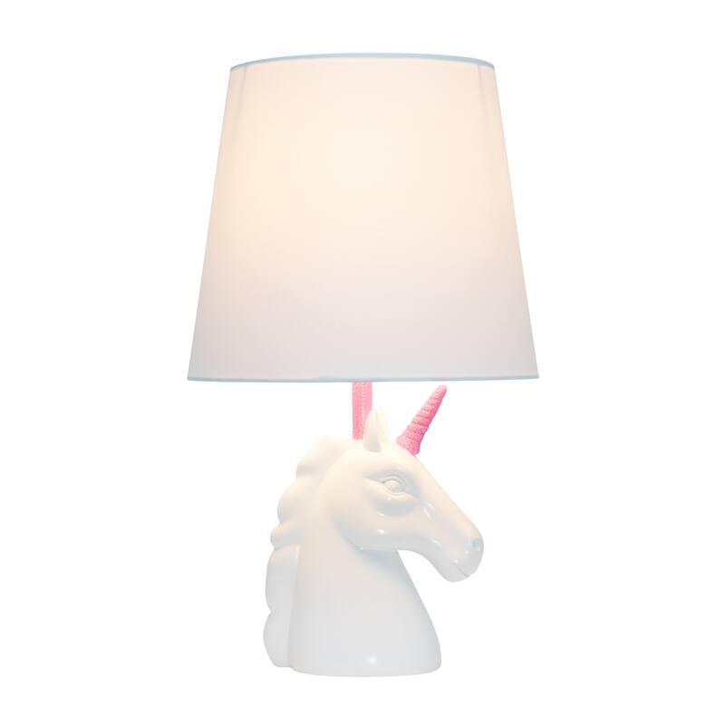Simple Designs 15.5" Sparkling Glitter Unicorn Table Lamp, White with Blue Glitter, With LED Bulb