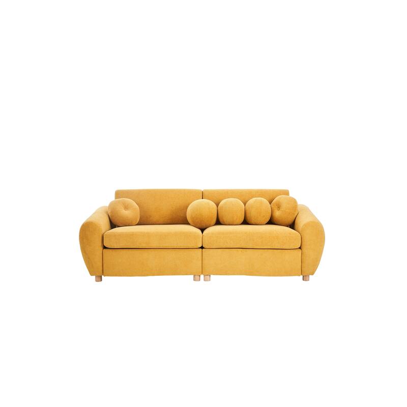 Modern Tufted Chenille Loveseat, Futon Sectional Love Seat Couch, Upholstered Sofa with 2 Pillows & 3 Lumbar Pillows