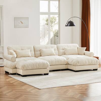 Modern Sectional Couch Comfortable Upholstered Sofa Set with Lumbar Pillow and Throw Pillow for Living Room