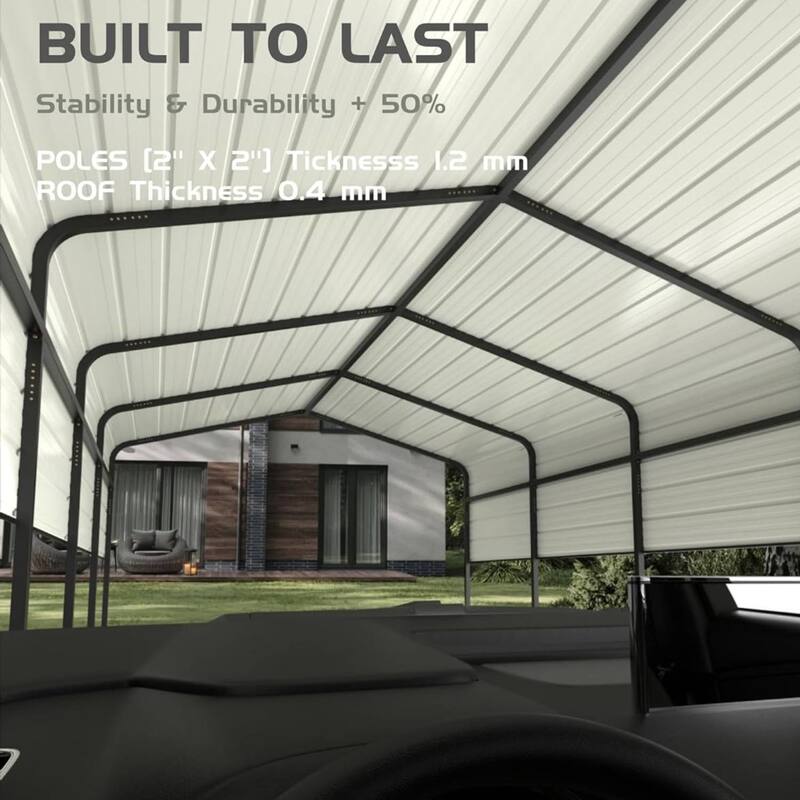 13' x 20' Metal Carport, Permanent Shelter for Cars, Boats, Trucks, and Tractors - 13X20 Ft