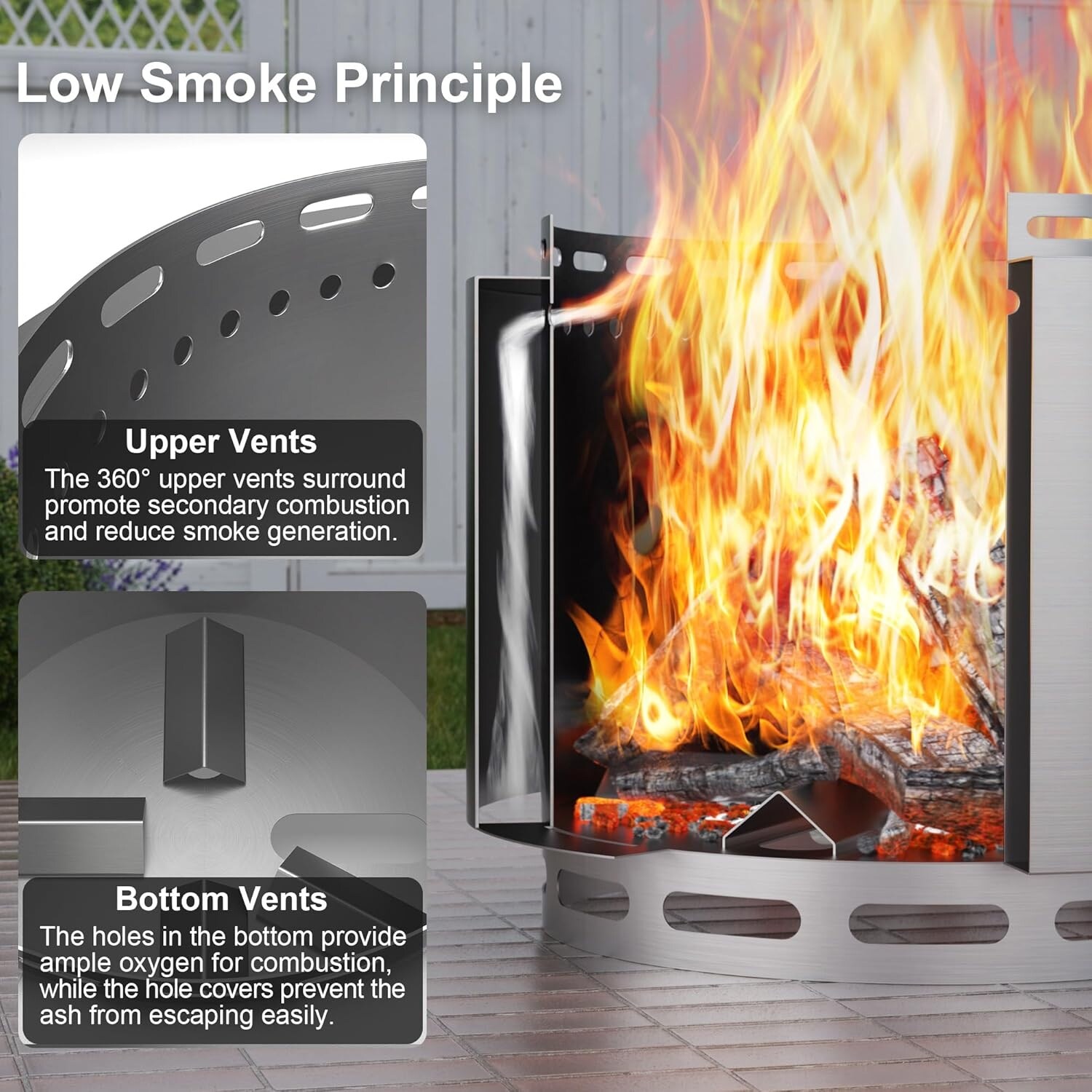 19inch Outdoor Smokeless Fire Pit, Portable Wood Burning Fire Pit