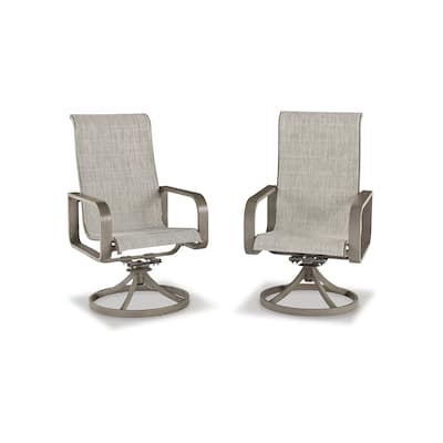 Signature Design by Ashley Beach Front Brown/Beige Outdoor Sling Swivel Chair Set (Set of 2) - 30"W x 25"D x 42"H