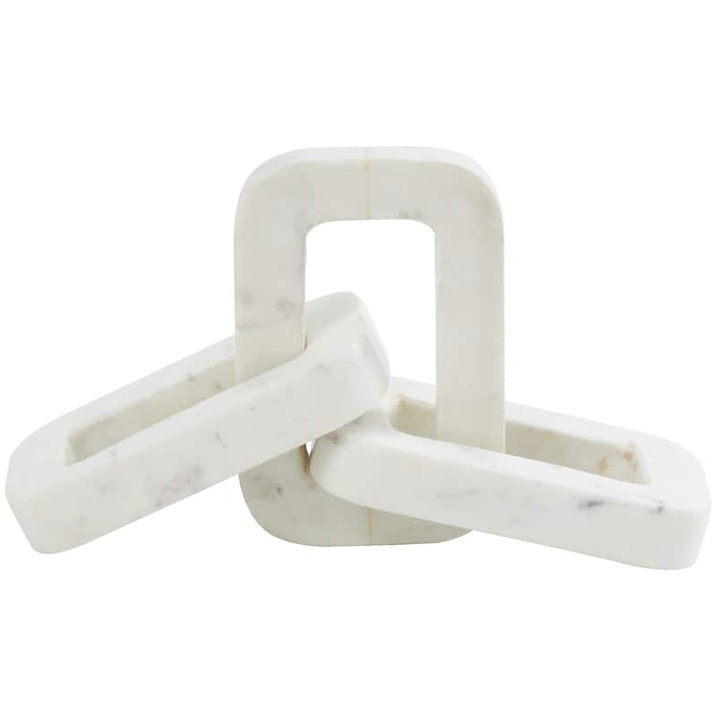 Minimalist White Marble Geometric 2 and 3 Link Chain Sculpture