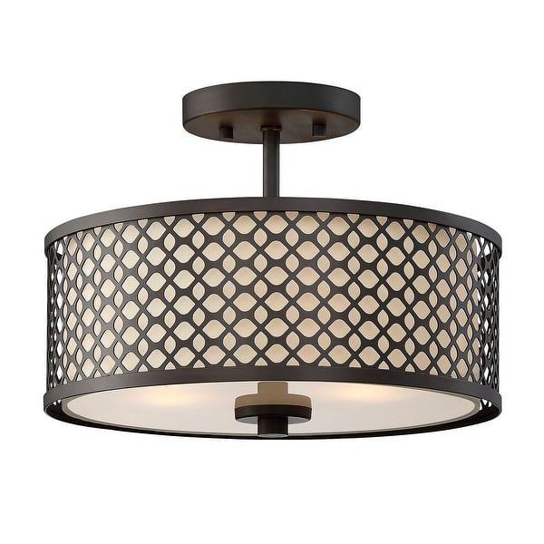slide 2 of 9, Meridian M60016 2 Light 13" Wide Semi-Flush Drum Ceiling Fixture Oil Rubbed Bronze