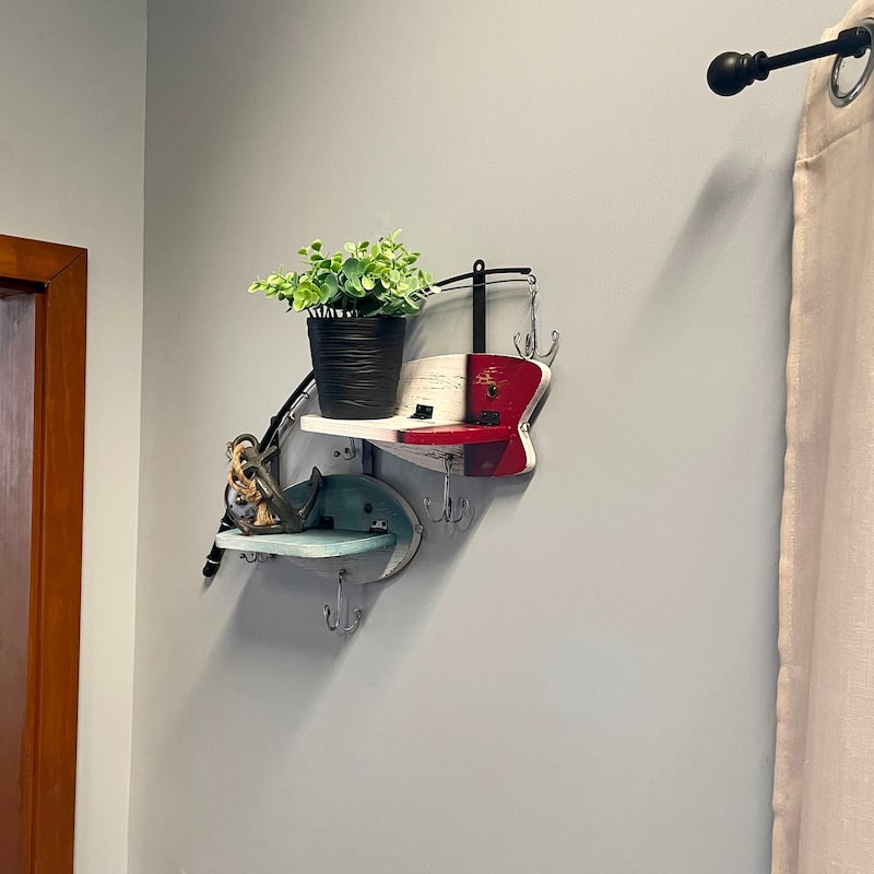 24 Inch Wood & Metal Fishing Pole Decorative Wall Shelf - 16 X 24 X 4.5 inches