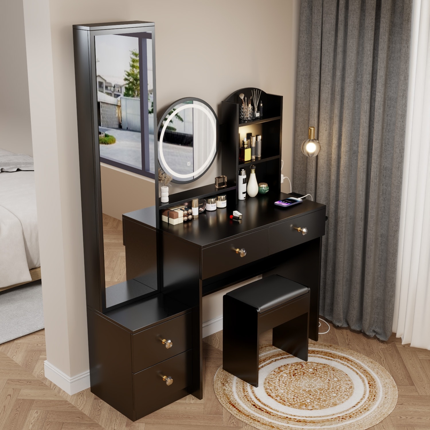 Luxury Dressing Table with Stool Full Length Mirror Cabinet - Bed Bath &  Beyond - 42261655