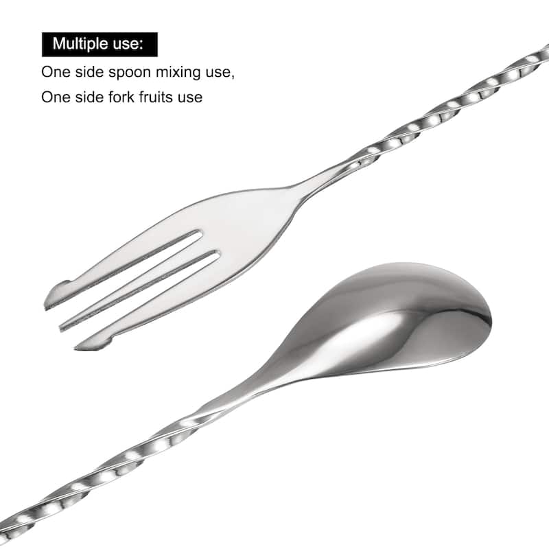Bar Mixing Spoon, Stainless Steel Cocktail Spoon 16 Inch Spiral Pattern - Silver