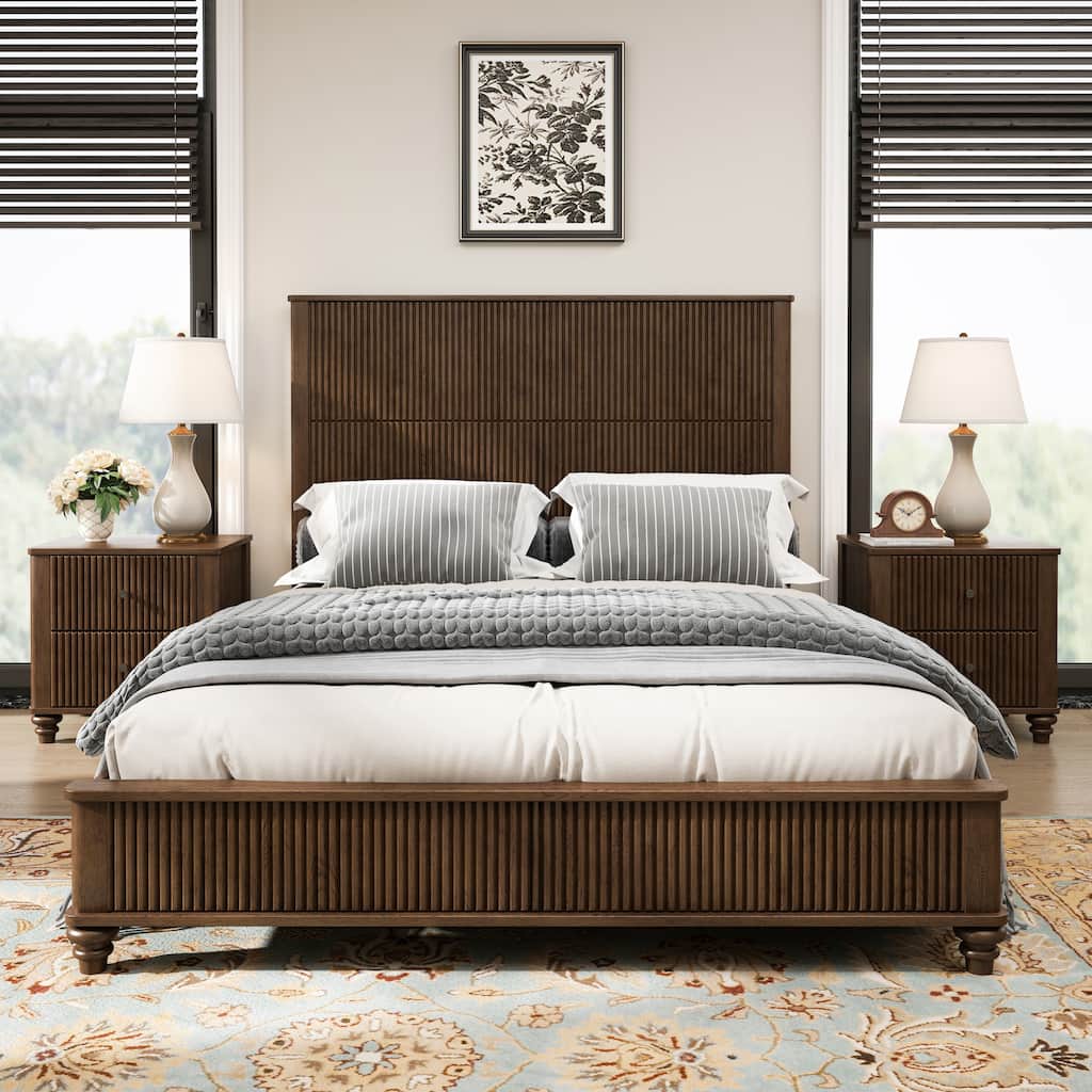 GDFStudio - Harrison Sturdy Solid Wood Bed Frame with Tall Headboard for Elegant Bedrooms