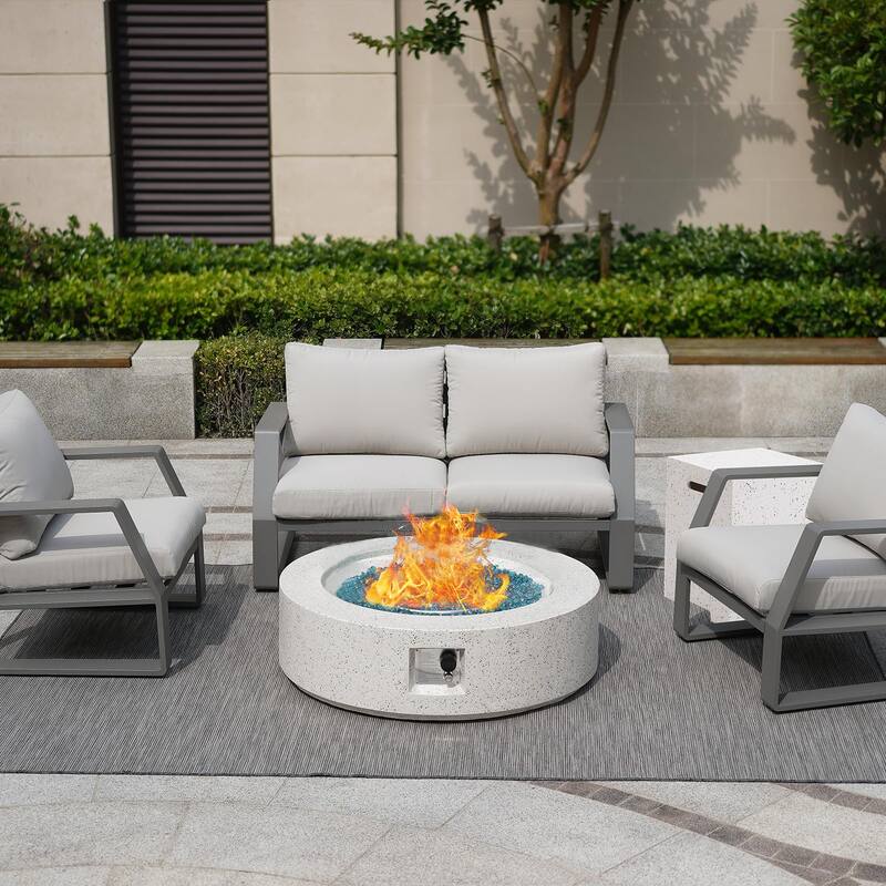 Propane Outdoor Fire Pit With Tank Table, Wind Glass