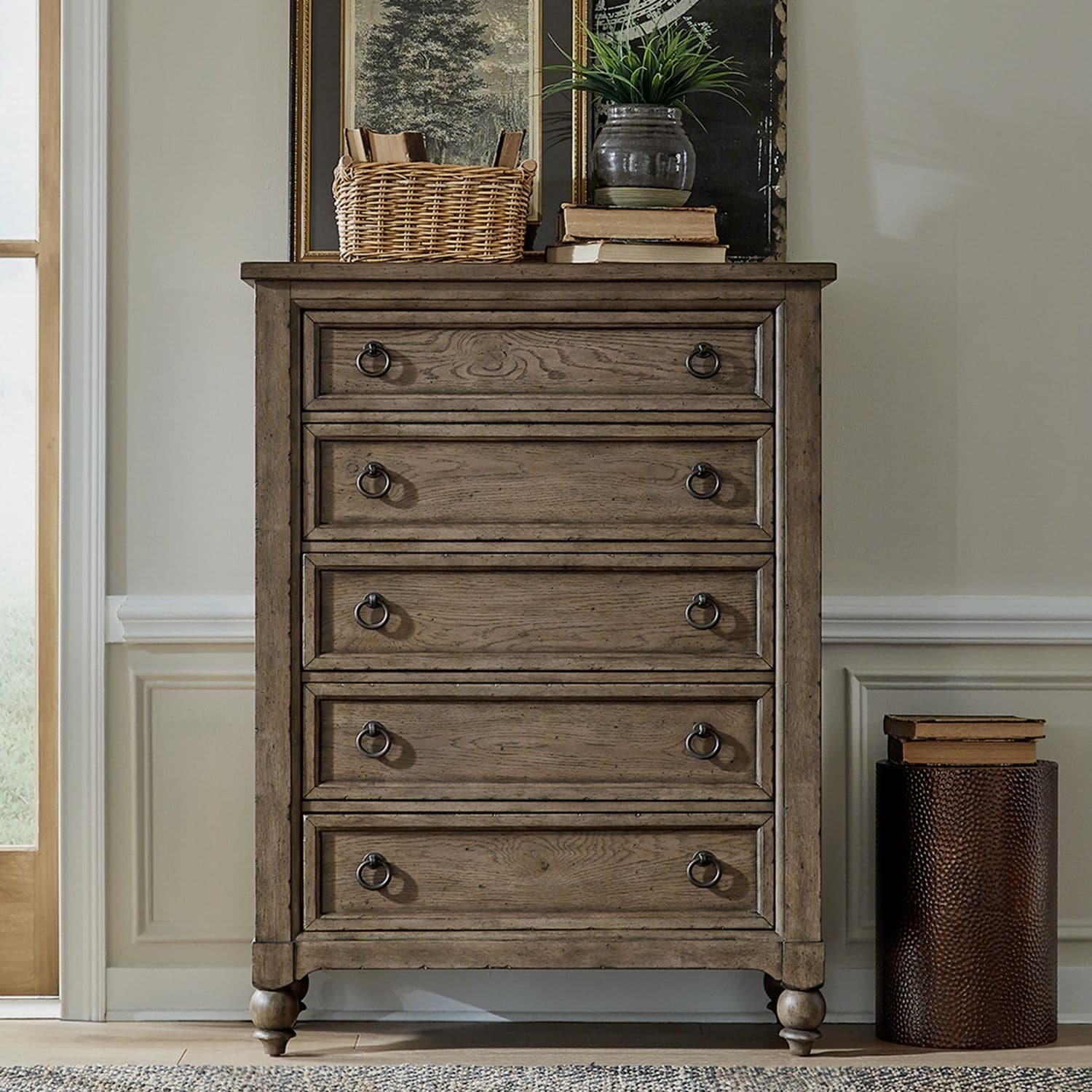 Liberty Furniture Americana Farmhouse Bedroom 5 Drawer Chest Dusty Taupe & Black