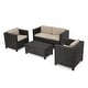 preview thumbnail 80 of 80, Puerta Outdoor 4-piece Patio Chat Set by Christopher Knight Home dark brown wicker with beige cushions