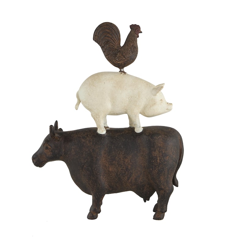 Polystone Farm Animals Stacked Decorative Sculpture - Brown - Roche River Decor - Brown - 11"W, 14"H