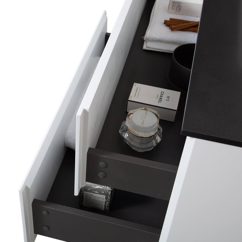 Wall-Mounted Bathroom Vanity Set in White with Black Quartz Top and Integrated Sink