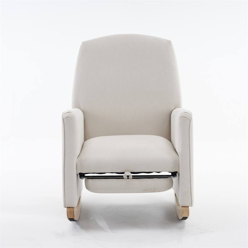Cotton Linen Fabric Rocking Chair With Adjustable Footrest