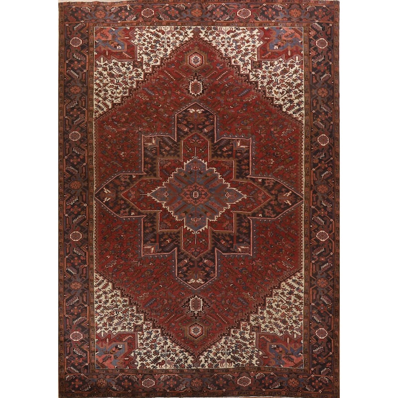 Hand Knotted Oriental 100% Wool Carpet Traditional Medallion Red Heriz Area Rug - 12' 8'' X 9' 10''