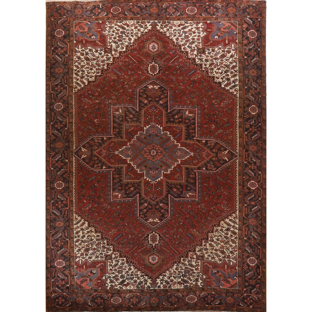 Hand Knotted Oriental 100% Wool Carpet Traditional Medallion Red Heriz Area Rug - 12' 8'' X 9' 10''