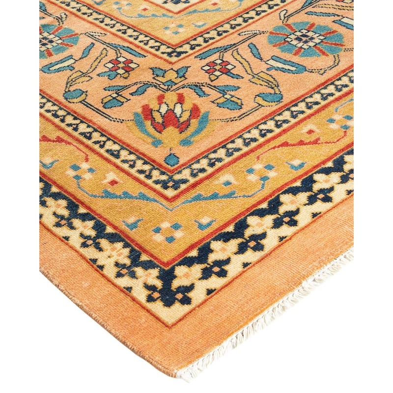 Overton Handknotted Wool Vintage Inspired Contemporary Eclectic Beige Area Rug - 15' 10" x 11' 10"