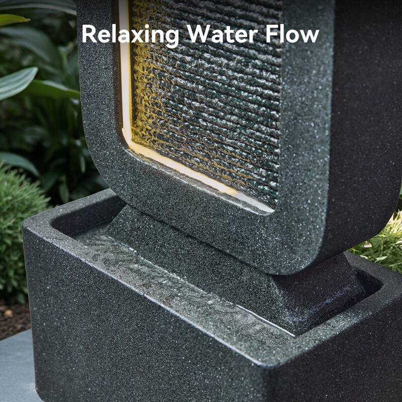 Gray Polyresin Modern Style Cascade with LED Light Weather Resistant Waterfall Fountain