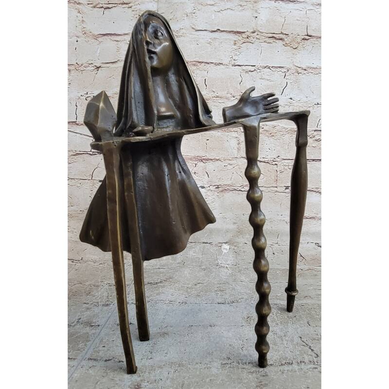 Disembodied Head Floating Over Table - Scary Surrealist Bronze Sculpture By Dali