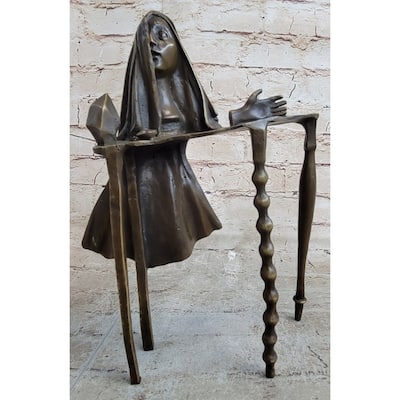 Disembodied Head Floating Over Table - Scary Surrealist Bronze Sculpture By Dali