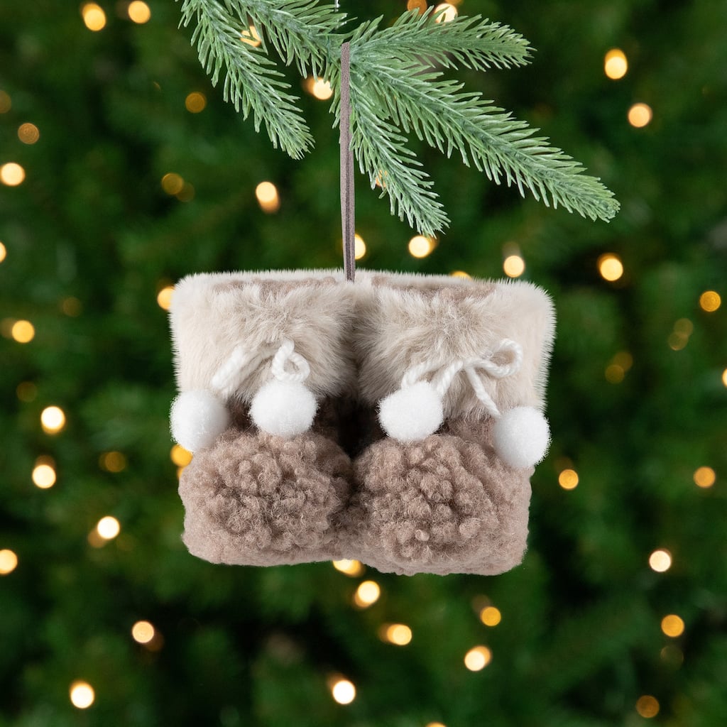 High Pile Fleece Winter Booties Christmas Ornament - 4"