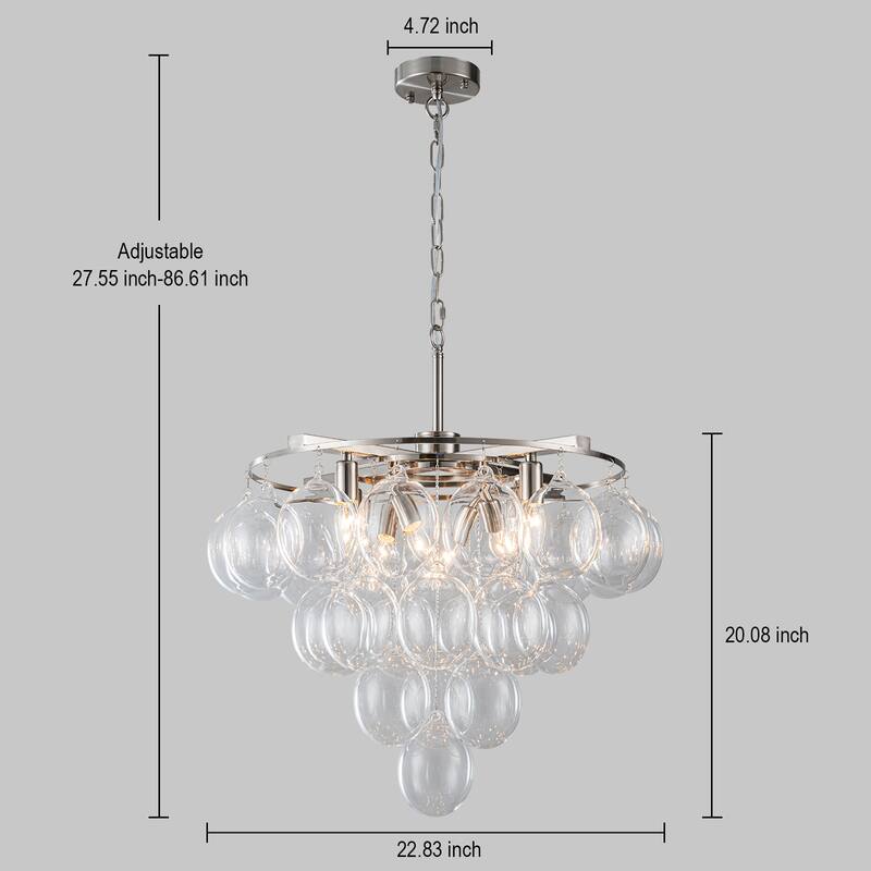 Starsky 8 - Light 23in. Modern Glam Cluster Glass Bubble Chandelier with 28 Clear Glass Globe Bubble
