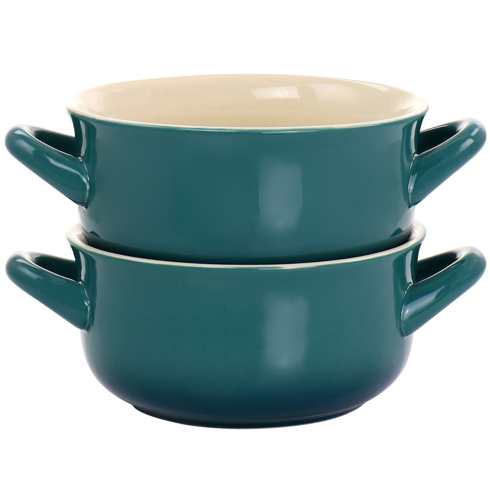 Crock Pot Swinton 4 Piece 22 Ounce Stoneware Soup Cup Set with Lids in Teal and Red
