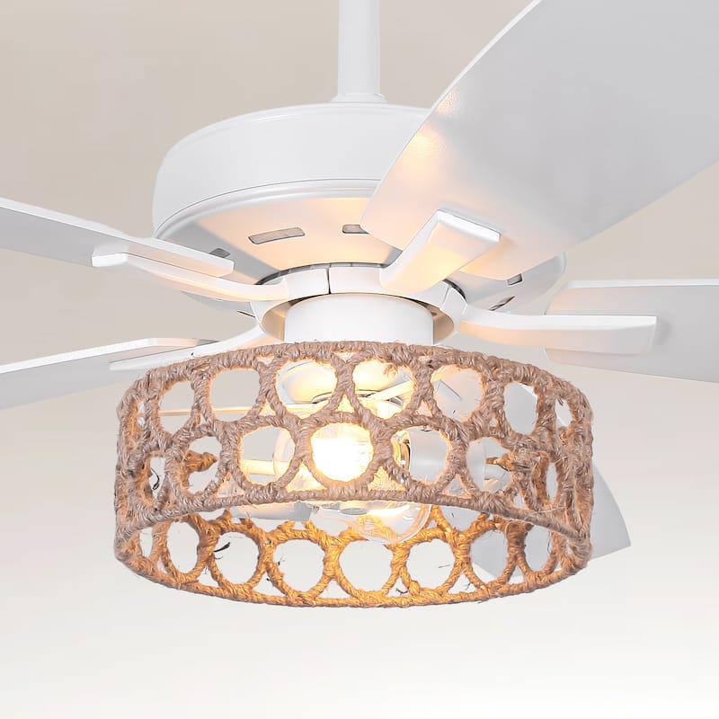 Parrot Uncle 52" Coastal White Natural Jute Reversible Ceiling Fan with Remote