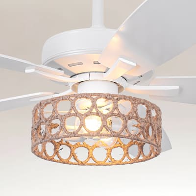 Parrot Uncle 52" Coastal White Natural Jute Reversible Ceiling Fan with Remote