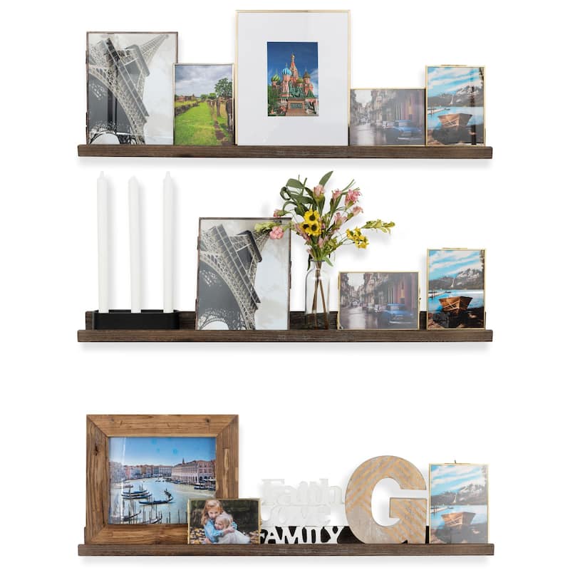 Rustic State Set of 3 Wall Mounted Shelves Picture Ledge 36 Inch - Burnt Brown