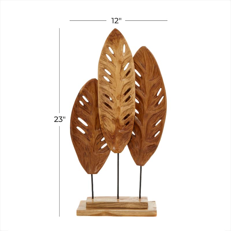 Brown Teak Wood Handmade Leaf Decorative Sculpture