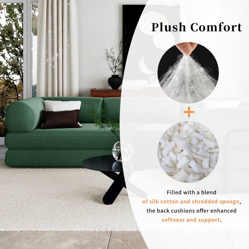 Roomfitters Modern L-Shaped Modular Sofa Bed, Corduroy Convertible Sleeper Sectional Couch with Industrial Metal Frame