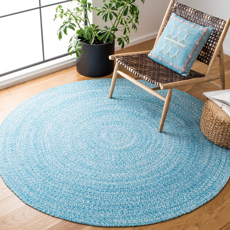 SAFAVIEH Braided Coline Cotton Flatweave Rug - 4' Round - Blue/Ivory