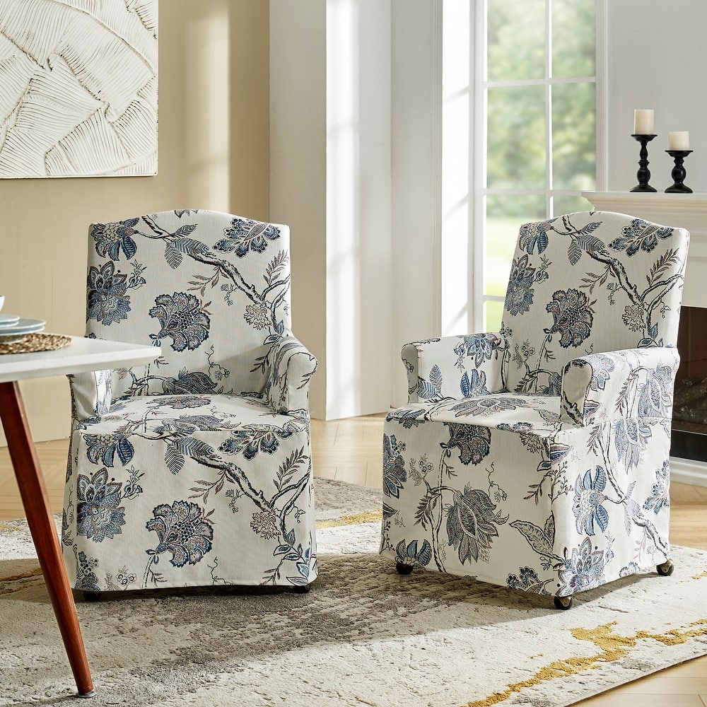 Alethea Upholstered Slipcover Arm Dining Chair with Soild Wood Legs Set of 2 by HULALA HOME