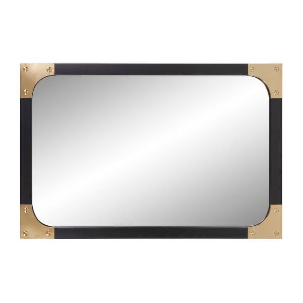 dimension image slide 3 of 4, Allan Andrews Atlas Mirror With Metal Frame Matte Black Finish & Brass Corner Accents - 24 x 36 x 1