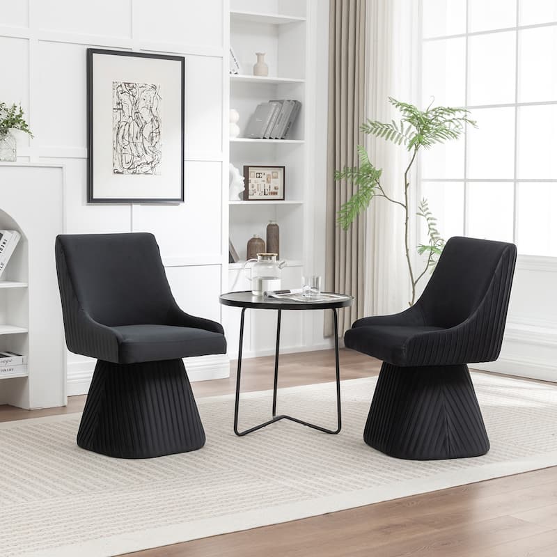 SEYNAR Modern Velvet 360 Degree Swivel Armless Dining chair Set of 2 - Black
