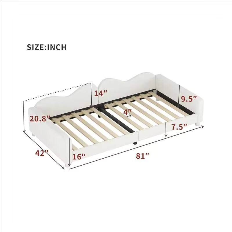 Sherpa Fabric Upholstered Daybed with Cloud Backrest