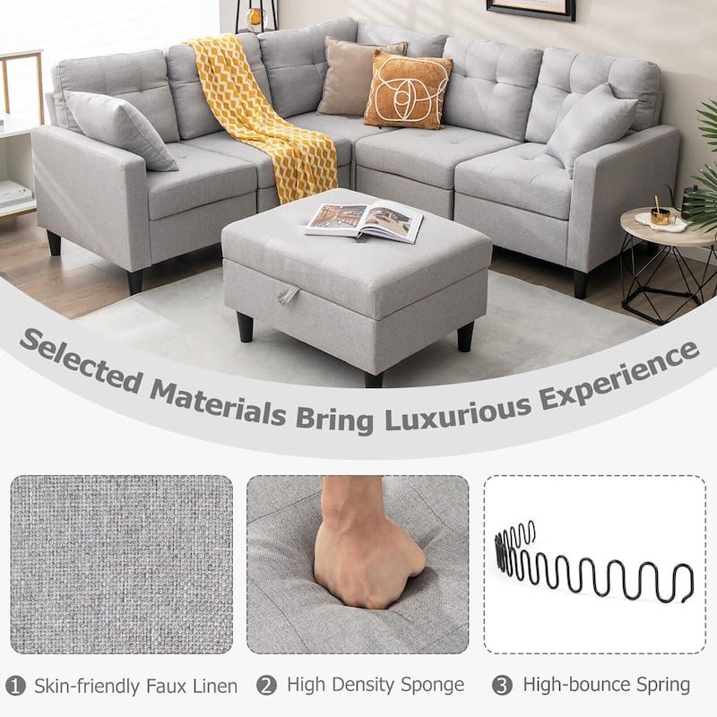 Gymax L-shaped Sectional Corner Sofa Set Living Room Furniture w/