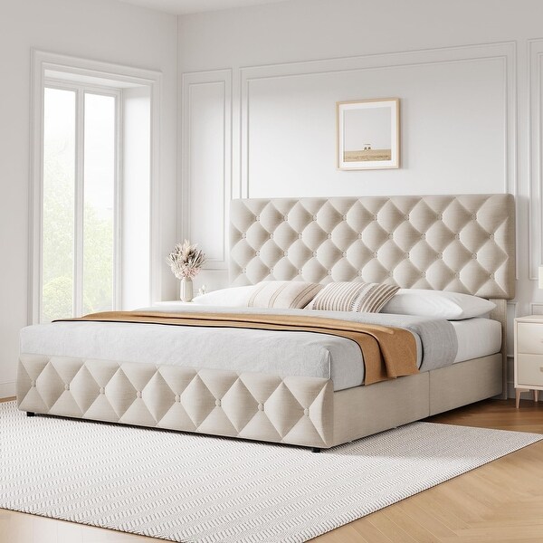 Bed Frame with 4 Storage Drawers and Adjustable Headboard