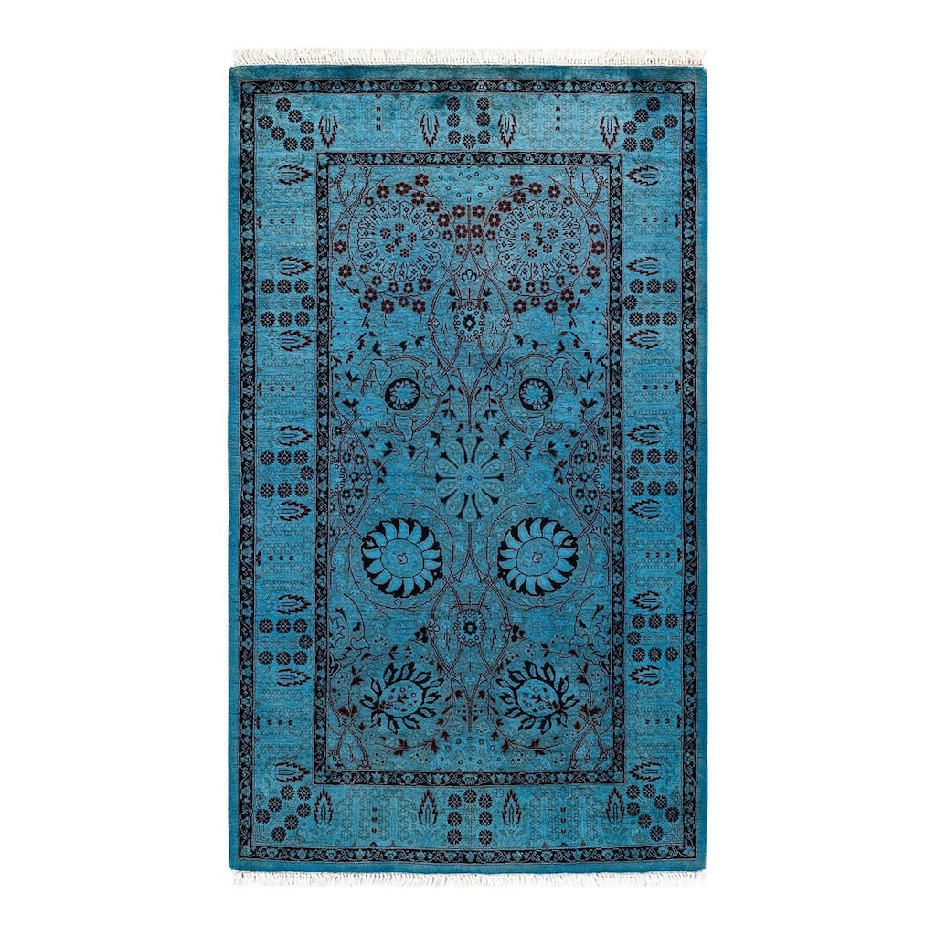 Overton Hand Knotted Wool Vintage Inspired Modern Contemporary Overdyed Blue Area Rug - 3' 1" x 5' 3"
