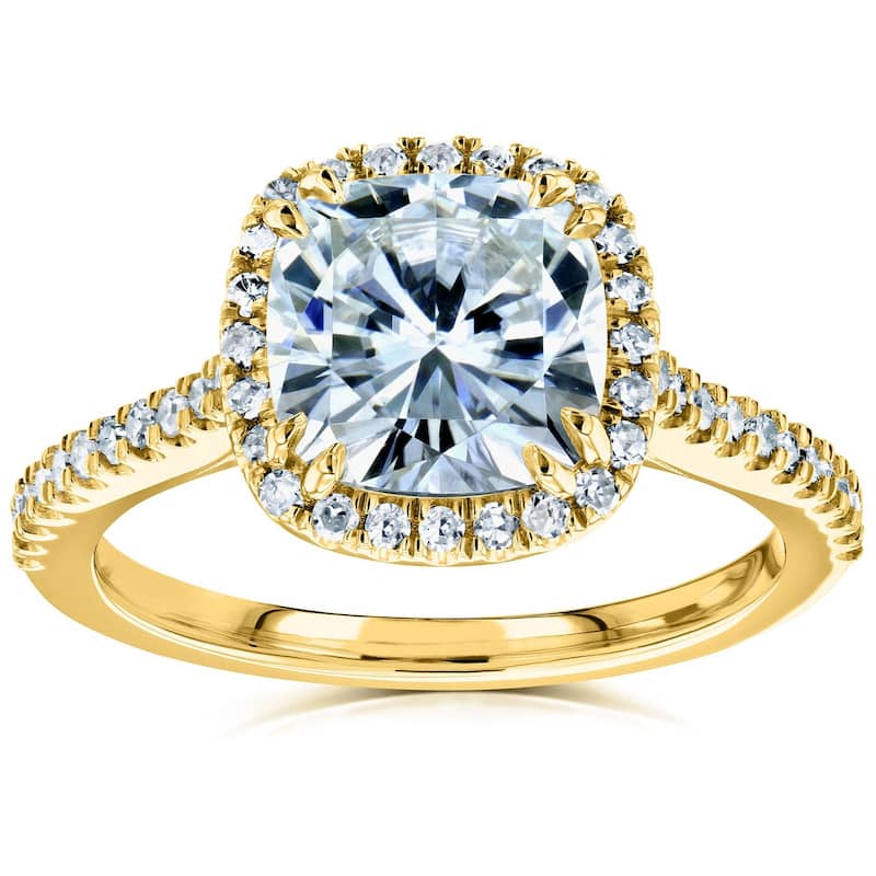 Kobelli 2 Carats Diamond 14k Solid Gold Lab Grown Halo Cushion Capri Ring (EF/VS, Certified) - Yellow - 6