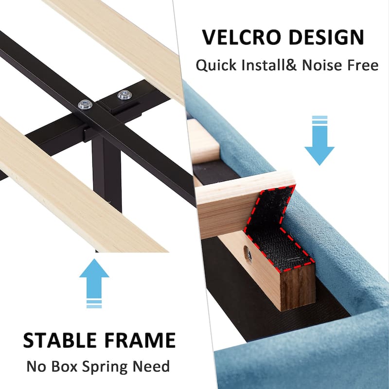 Javlergo Velvet Upholstered Platform Bed Frame with Adjustable Headboard